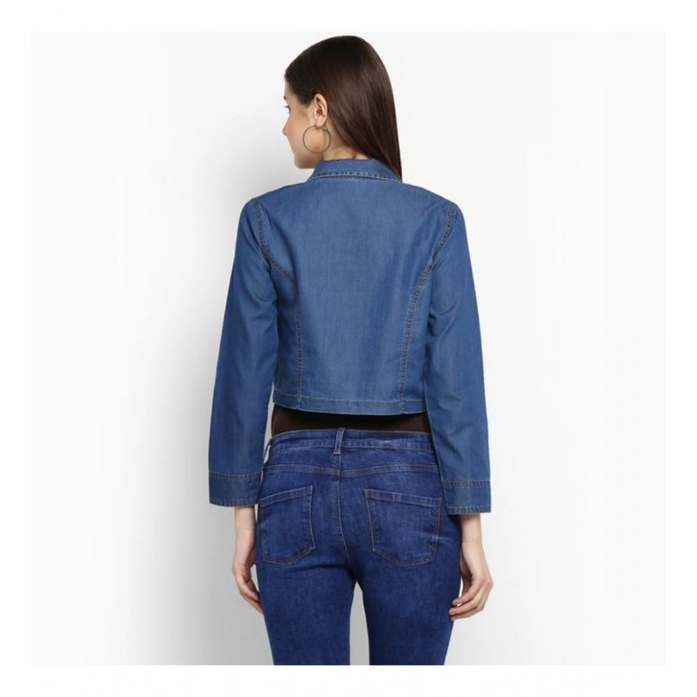 Generic Women's Denim Pleated 3-4th Sleeves Shrug (Blue)