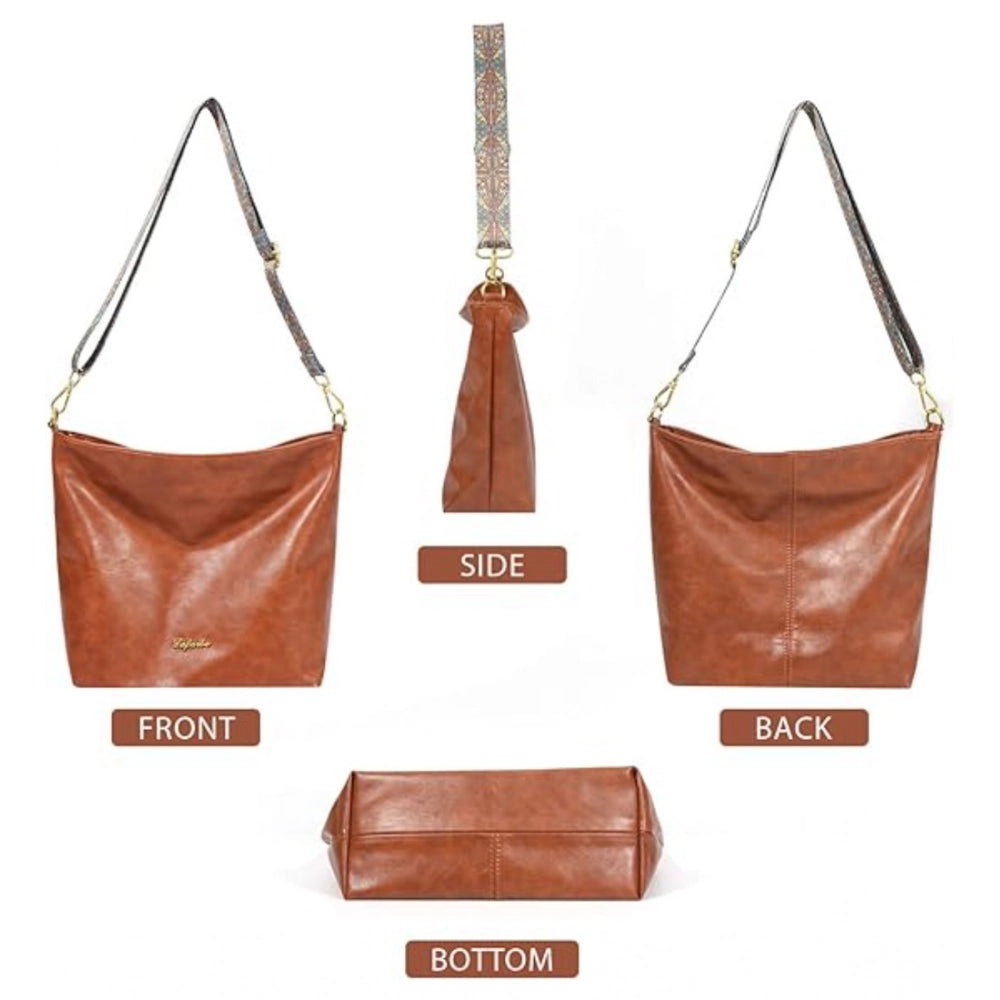 Generic Women's PU Leather Medium Sling bag Zipper Handbag (Brown)