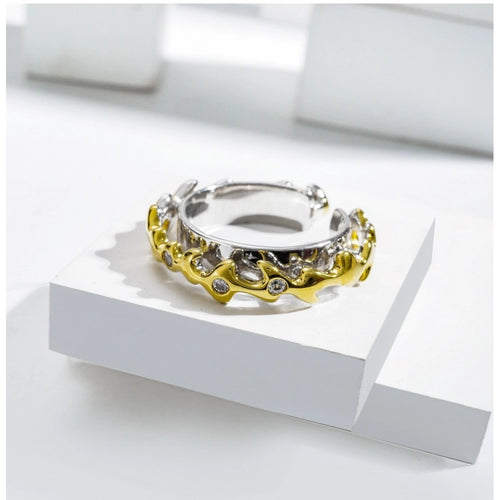 Generic Stainless Steel Double Tone High-Quality Freesize Ring (Silver Plated)
