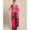 Generic Women's Cotton Silk Checkered Saree With Unstitched Blouse 5.5Mtr (Rani Black)
