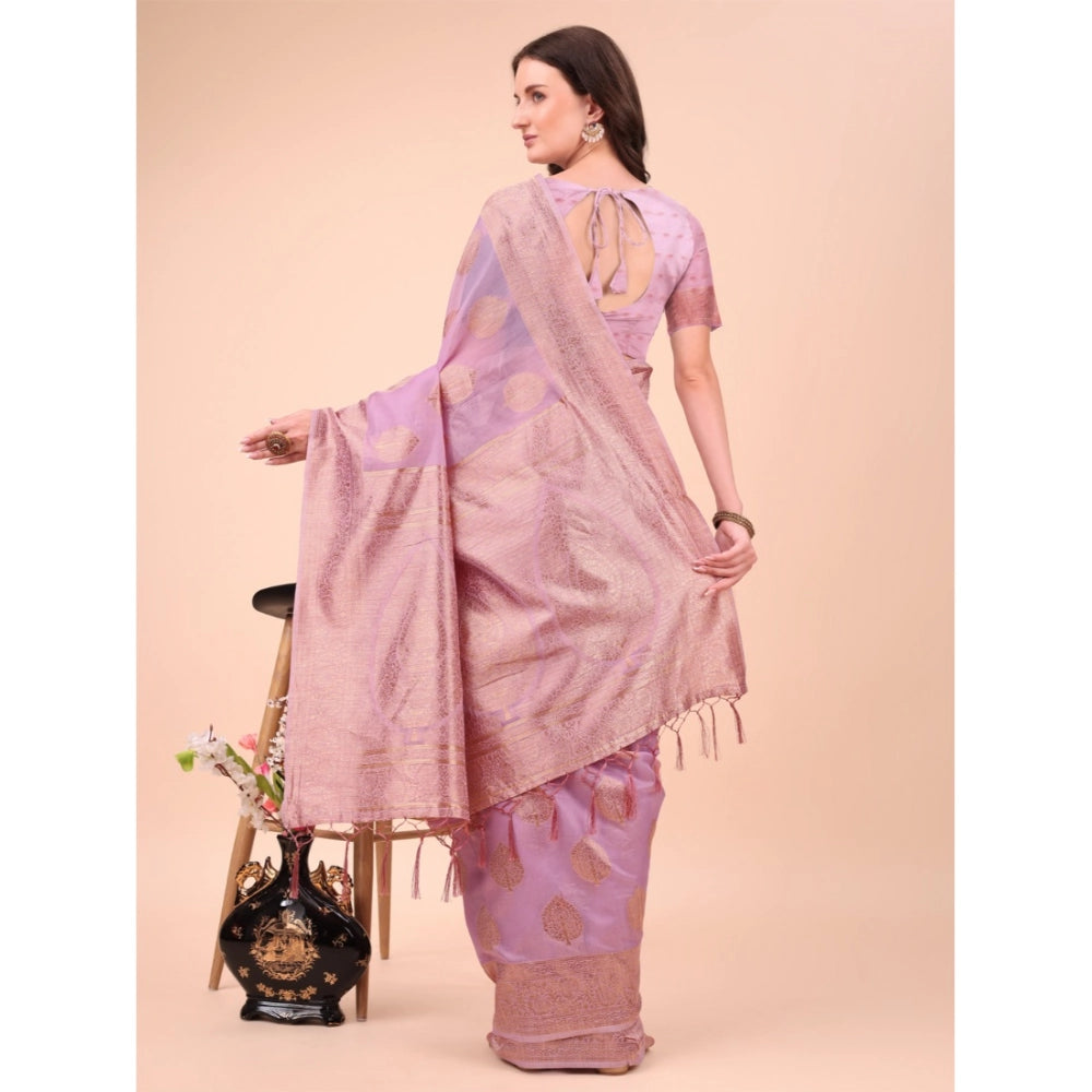 Generic Women's Cotton Printed Saree With Unstitched Blouse 5.5Mtr (Light Pink)