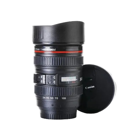 Camera Lens Shaped Coffee Mug Flask With Lid