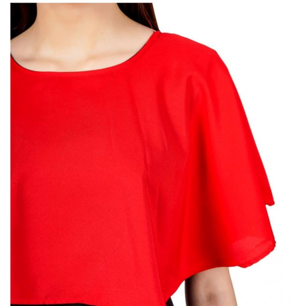 Generic Women's Casual Crepe Sleeveless Cape Dress (Red)