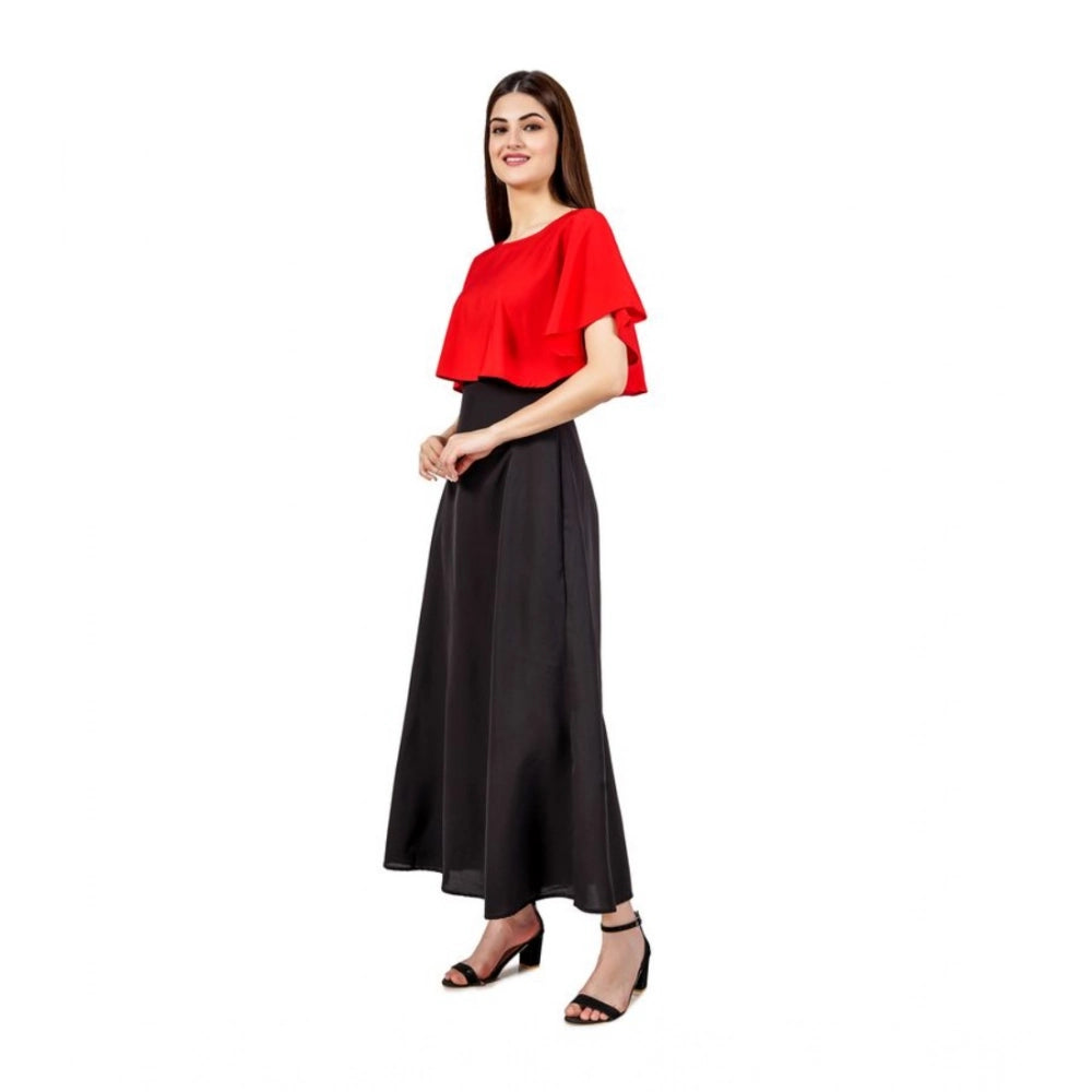 Generic Women's Casual Crepe Sleeveless Cape Dress (Red)