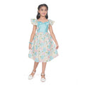 Generic Girl's Popcorn Printed Short Sleeve Squre Neck Dress (Sky Blue)
