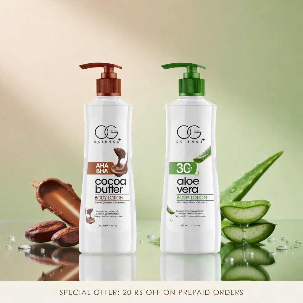 Body Lotion Combo (Cocoa Butter + Aloe Vera) – 350ml Each | Buy 2 @ ₹499