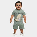 Green Cotton Polo Neck Dinosaur Printed Baby Suit