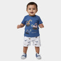 Blue Cotton Round Neck Printed Baby Suit