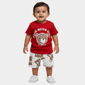 Red Cotton Round Neck Graphic Baby Suit