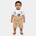 Beige Cotton Round Neck Printed and Applique Baby Suit