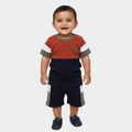 Navy Blue Cotton Round Neck Colorblock Baby Suit