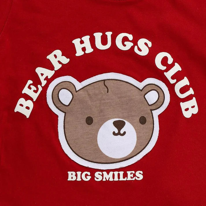 Red Cotton Round Neck Graphic Baby Suit