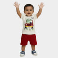 Red 100% Cotton Round Neck Printed Baby Suit