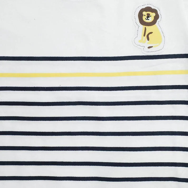 Yellow Cotton Round Neck Striped Baby Suit