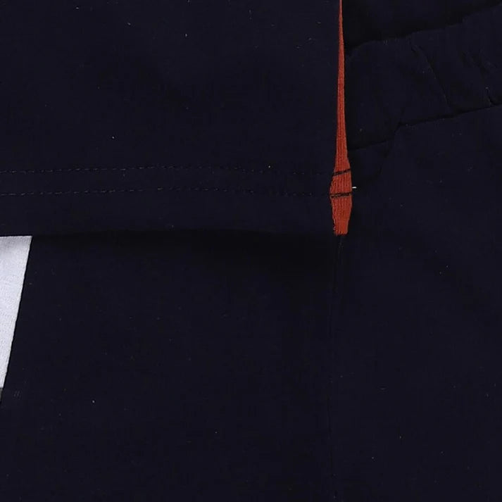 Navy Blue Cotton Round Neck Colorblock Baby Suit