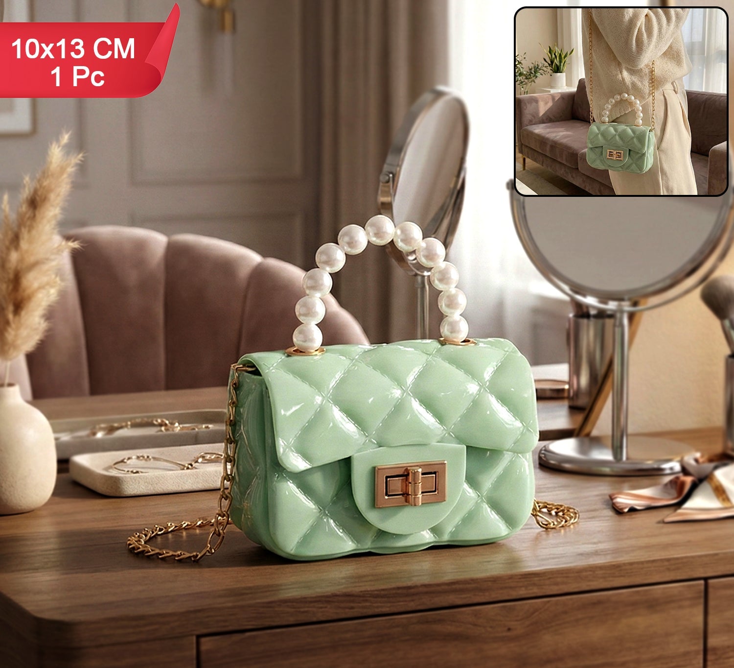 Elegant Quilted Mini Handheld  Sling Fashion Handbag (1 Pc)